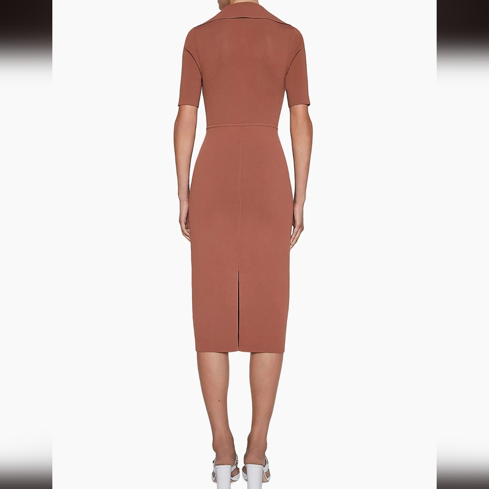 NWOT Brown Scanlan Theodore Crepe-Knit Polo Midi Dress Size Small - Picture 6 of 7